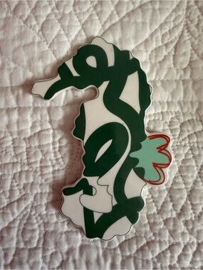 Happy Everything Green and White Seahorse mini attachment  with Red Trim